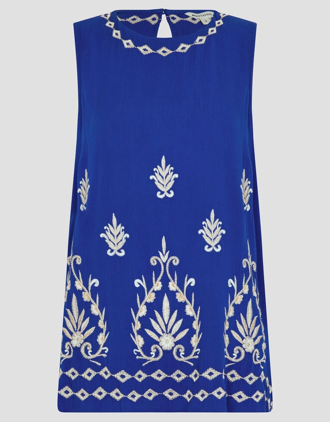 Saffron Embroidered Tank Top, Blue (BLUE), large