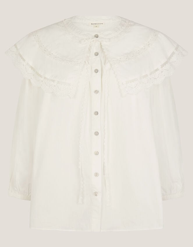 Connie Puff Sleeve Collar Blouse, Ivory (IVORY), large
