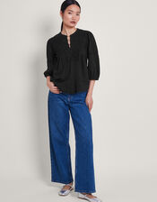 Larissa Lace Trim Top, Black (BLACK), large