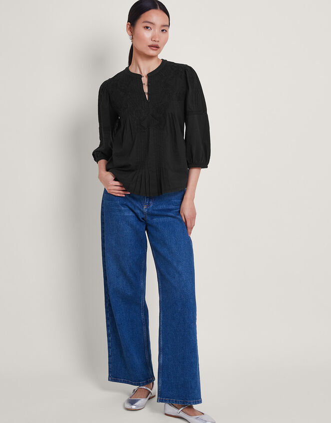 Larissa Lace Trim Top, Black (BLACK), large