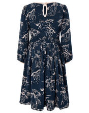 Horse Jersey Dress with Organic Cotton, Blue (NAVY), large