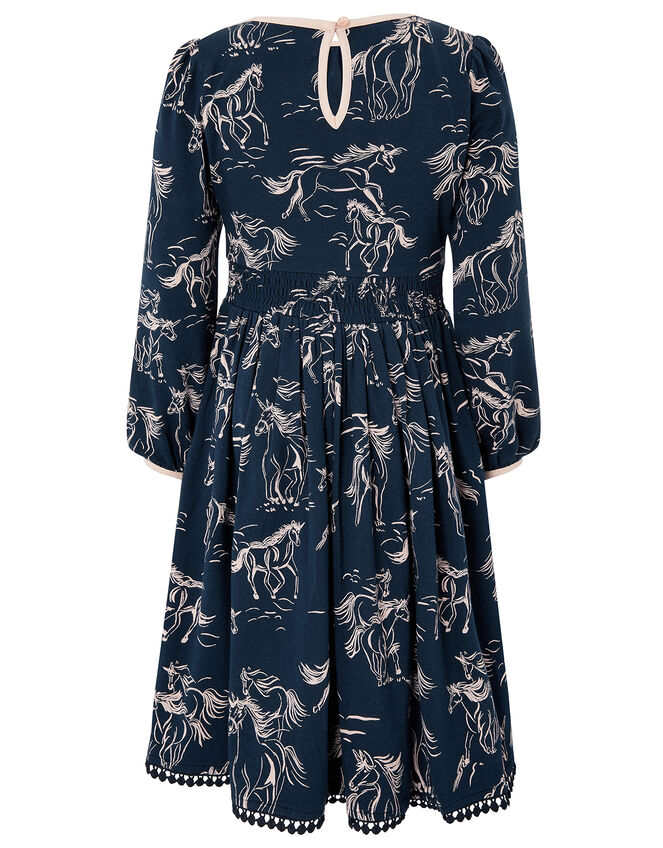 Horse Jersey Dress with Organic Cotton, Blue (NAVY), large