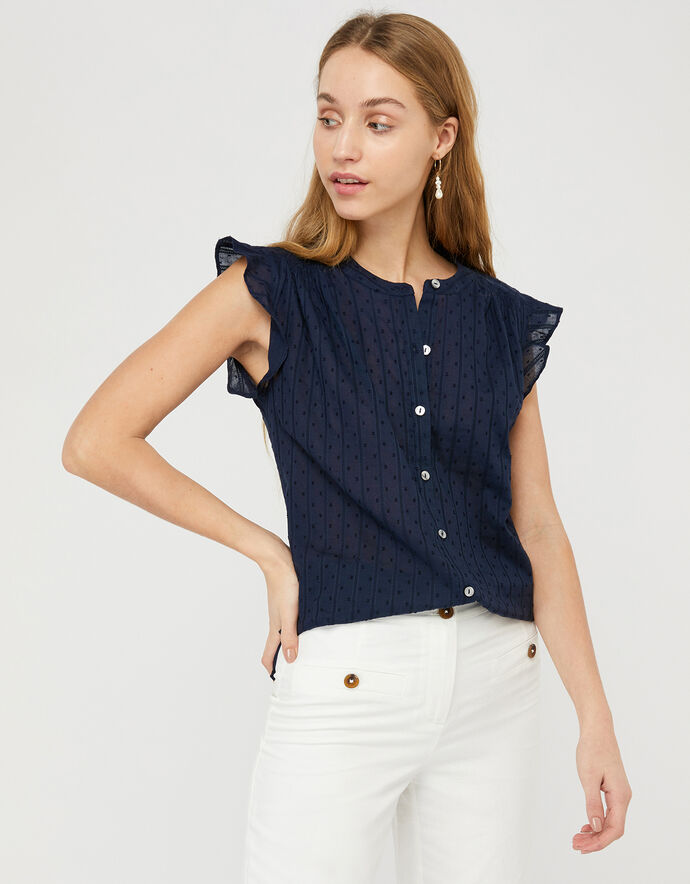 Elodie Capped Sleeve Blouse Blue | Blouses & Shirts | Monsoon UK.
