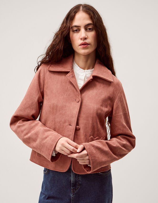 Sierra Scallop Faux Suede Jacket Pink