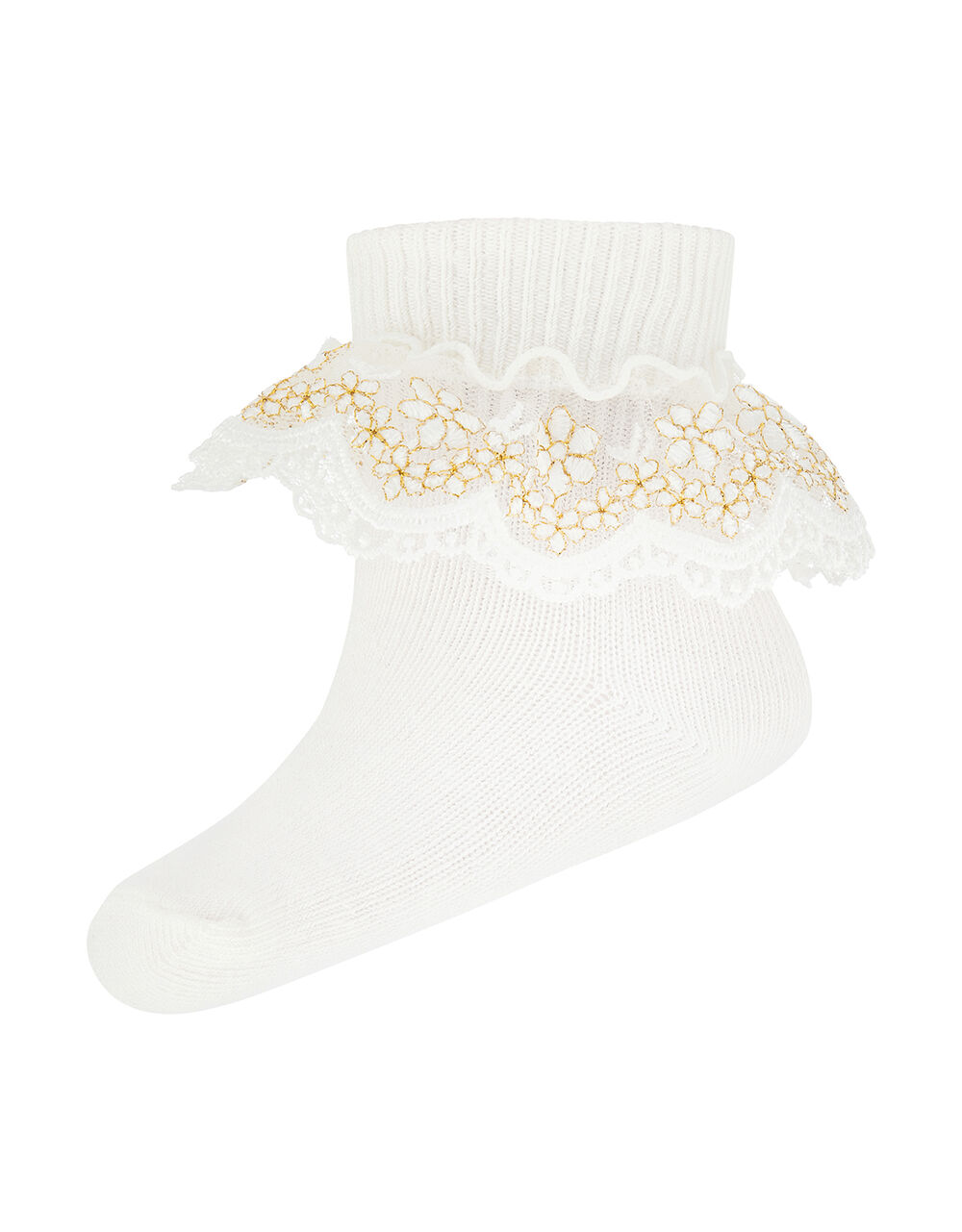Baby Chloe Sparkle Gold Lace Sock, Ivory (IVORY), large
