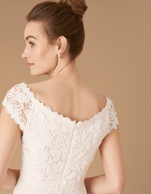 Sloane Lace Bodice Bardot Bridal Dress, Ivory (IVORY), large