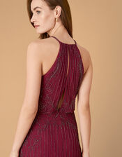 Belle Bead Embellished Maxi Dress in Recycled Fabric, Red (BERRY), large