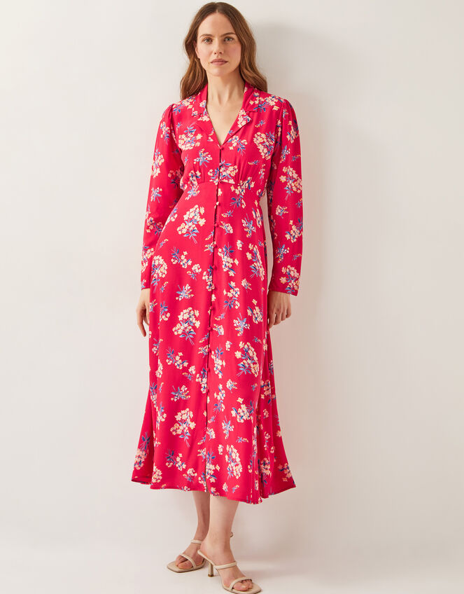 Sarah Floral Print Midi Dress, Red (RED), large