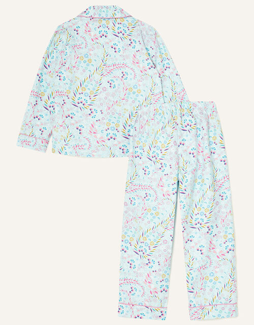 Polly Printed Flannel Pyjama Set, Blue (AQUA), large