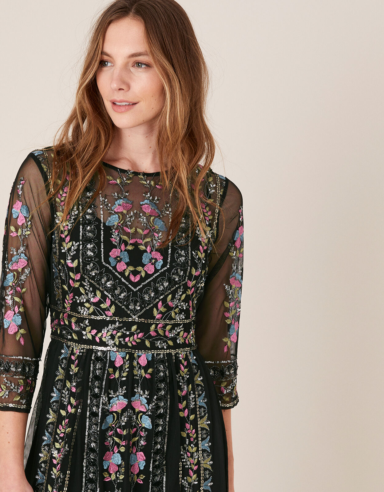 Monsoon black embroidered dress