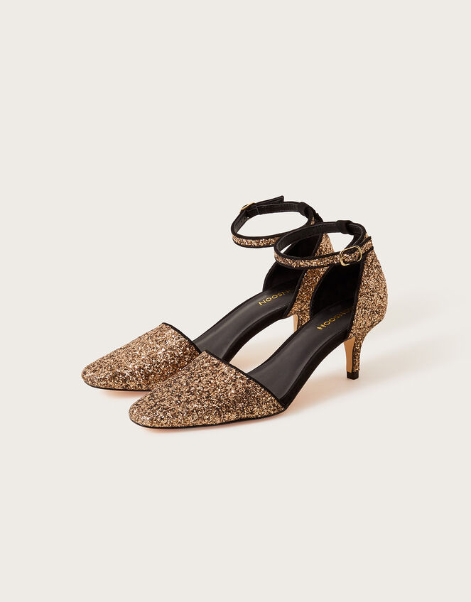Glitter Square Toe Heels, Gold (GOLD), large