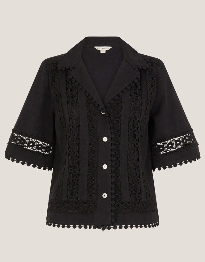 Irina Short Sleeve Lace Shirt, Black (BLACK), large