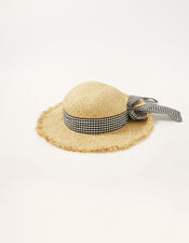 Storm Gingham Bow Floppy Hat, Natural (NATURAL), large