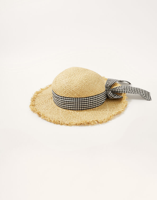 Storm Gingham Bow Floppy Hat, Natural (NATURAL), large