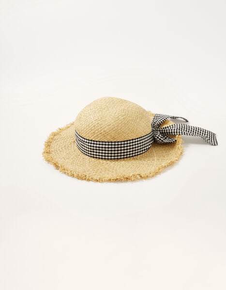 Gingham Bow Floppy Hat Natural, Natural (NATURAL), large