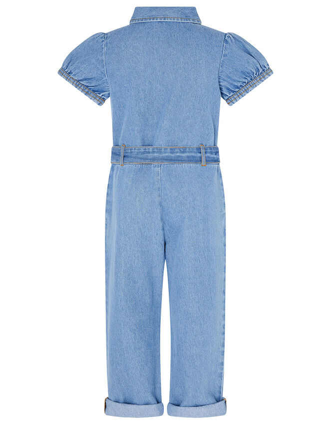 Denim Puff Sleeve Jumpsuit, Blue (BLUE), large