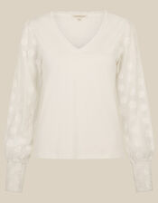 Ferne V-Neck Polka Dot Top, Ivory (IVORY), large