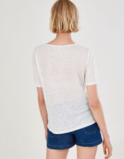 Embroidered Detail Jersey Linen T-Shirt, Ivory (IVORY), large