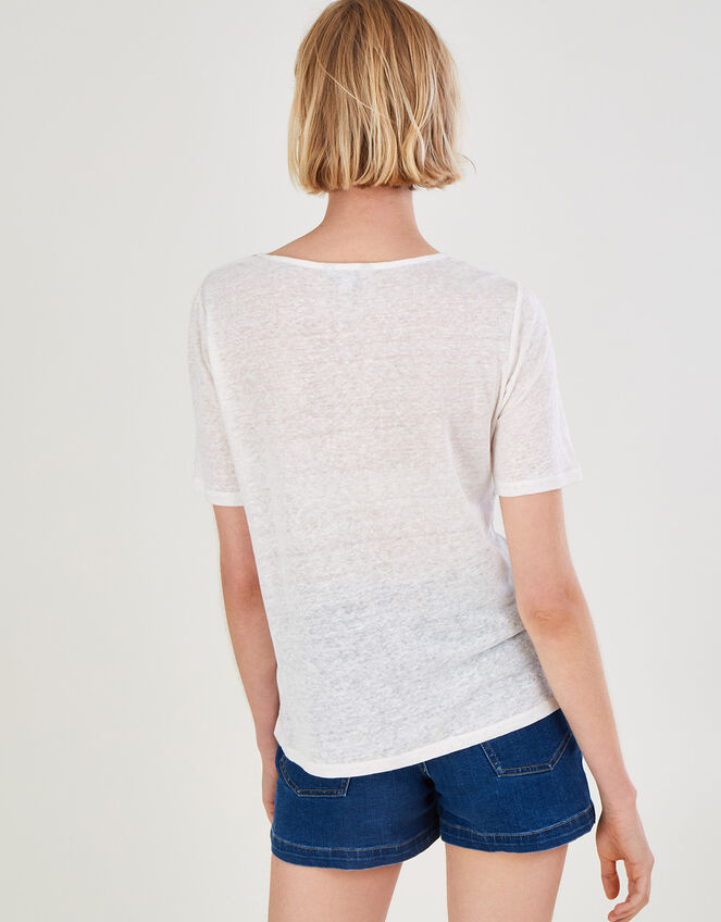 Embroidered Detail Jersey Linen T-Shirt, Ivory (IVORY), large