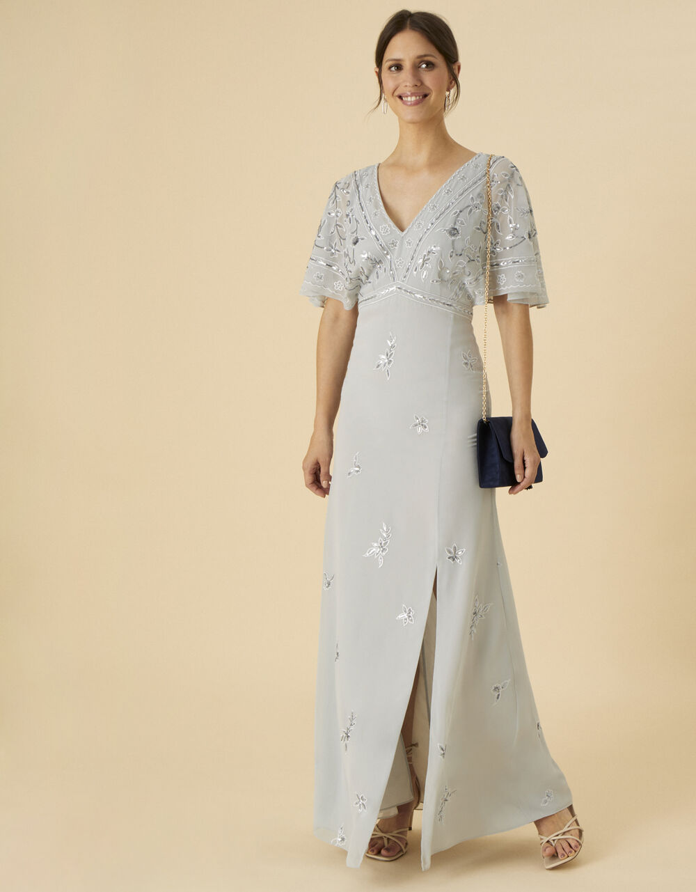 Women Dresses | Elena Embellished Maxi Dress Silver - LZ95892