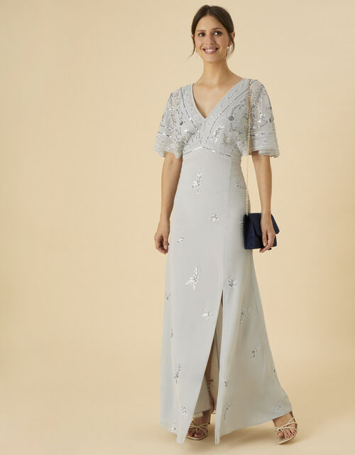 Elena Embellished Maxi  Dress, Silver (SILVER), large
