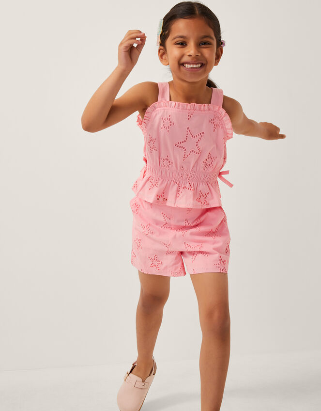 Star Cutwork Top & Shorts Set, Pink (PINK), large