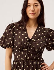 Paris Puff Sleeve Polka Dot Midi Dress, Brown (CHOCOLATE), large