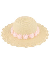 Macaroon Flower Floppy Hat, Natural (NATURAL), large