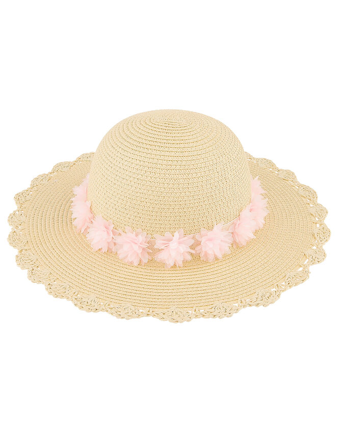 Macaroon Flower Floppy Hat, Natural (NATURAL), large