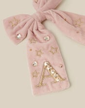 Embellished Velvet Initial Bow Clip, Pink (PINK), large