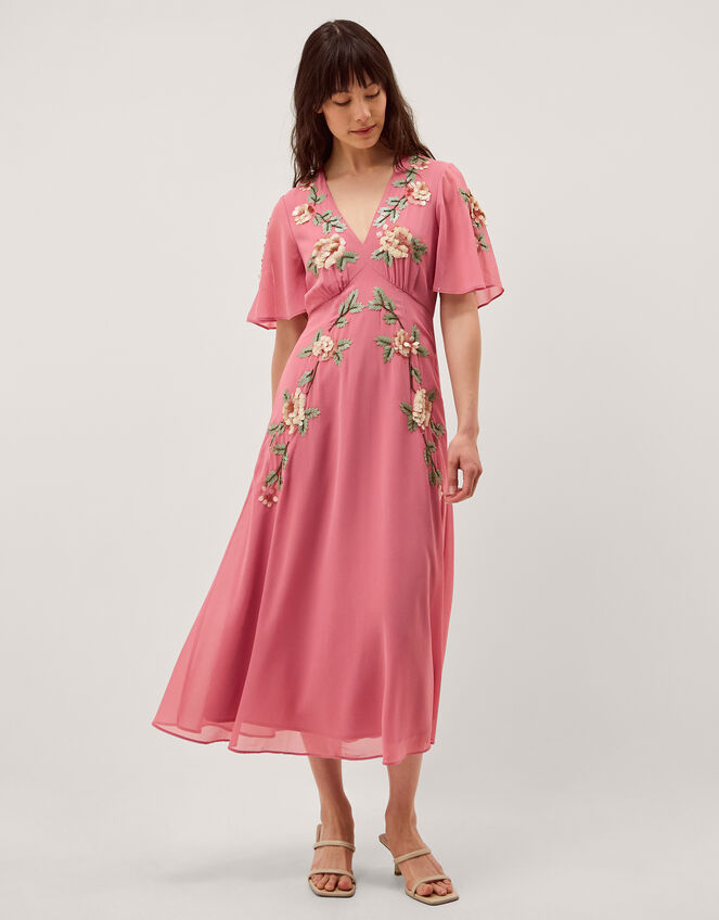 Cora Embellished Floral Midi Dress Pink