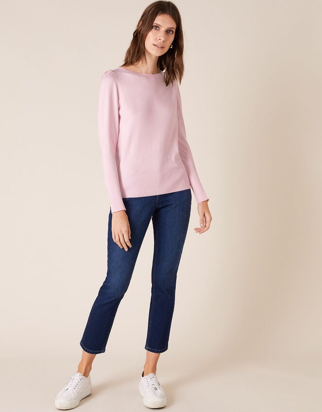 Puff Sleeve Knit Jumper, Pink (BLUSH), large