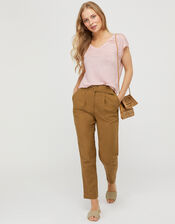 Liza Metallic Stitching T-shirt in Pure Linen, Pink (BLUSH), large