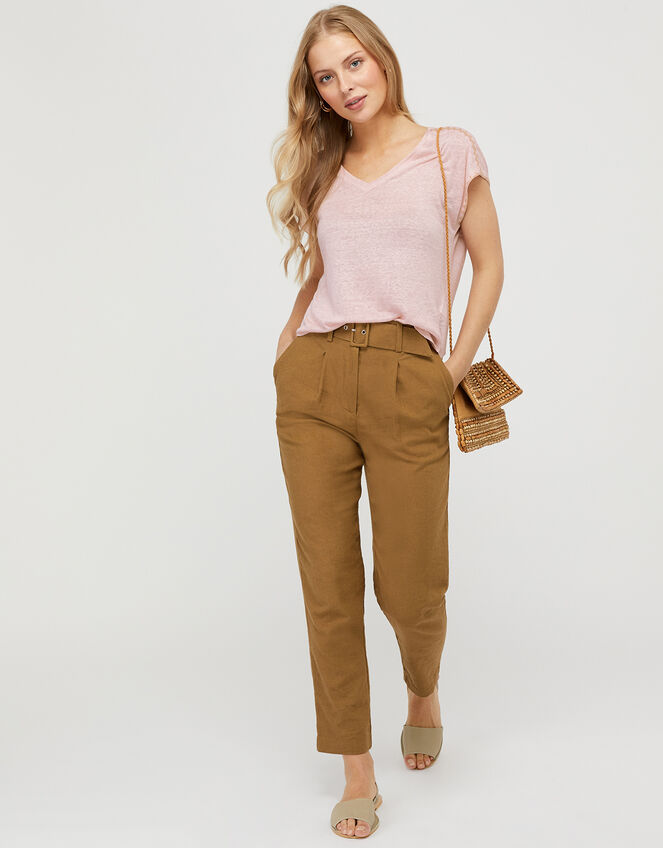 Liza Metallic Stitching T-shirt in Pure Linen, Pink (BLUSH), large