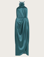 Sabrina Corsage Halterneck Dress, Teal (TEAL), large