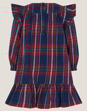 Baby Embroidered Frill Tartan Dress, Blue (NAVY), large