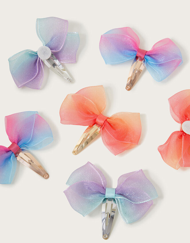 6-Pack Rainbow Bow Hair Clips, , large