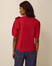 Sue Polka Dot Bow Jumper, Red (RED), large