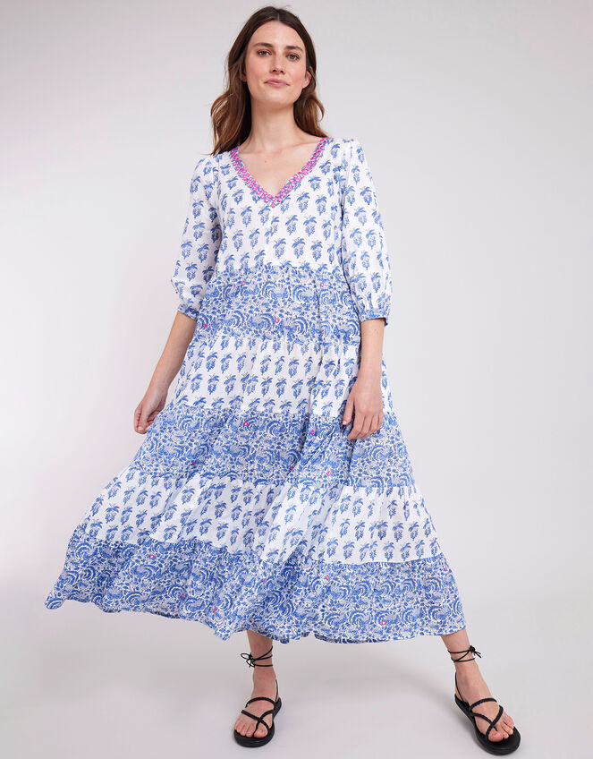 East Aoki Block Print Maxi Dress, Blue (BLUE), large