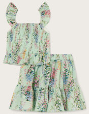 Painted Botanical Frill Top and Skirt Set, Multi (MULTI), large
