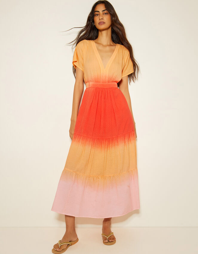 Maya Dip Dye Tiered Midi Dress Orange