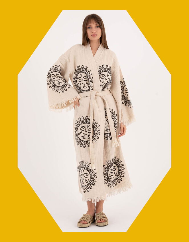 Meraki Beach Sun Woodblock Print Kimono, , large