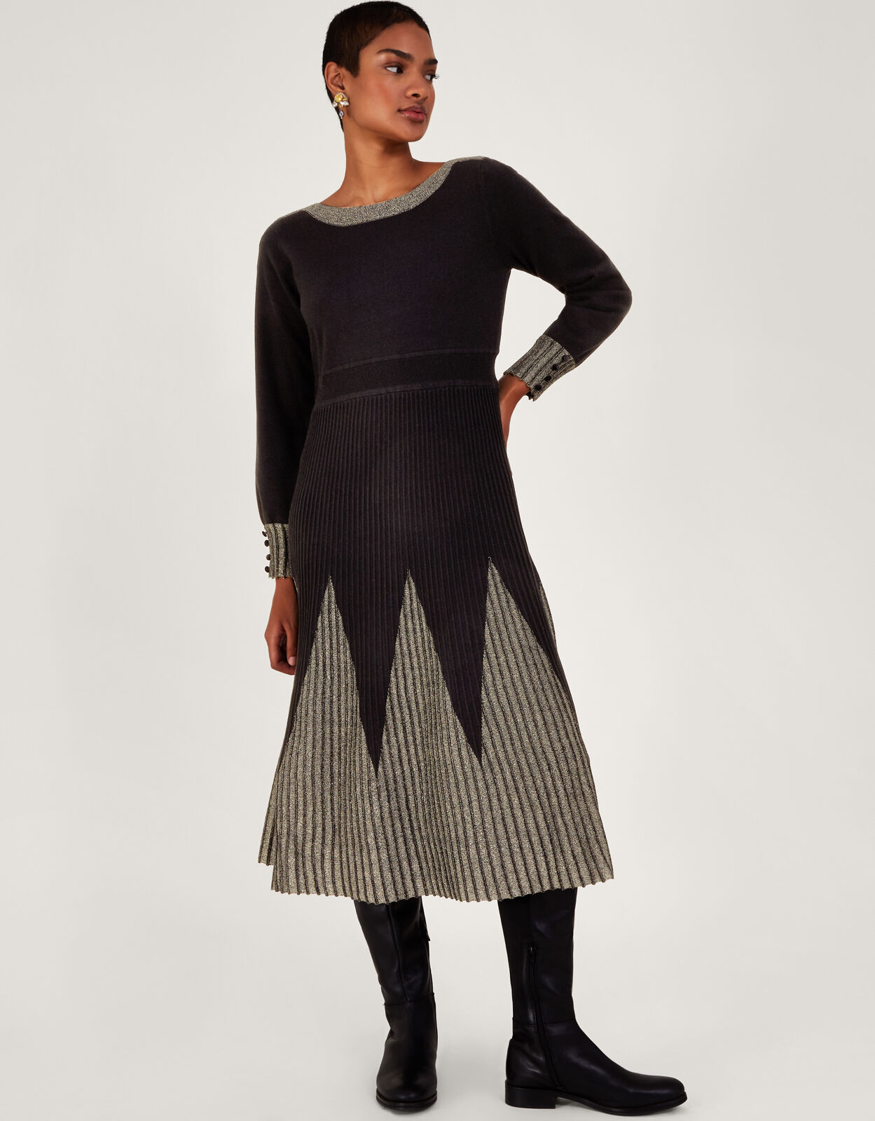 ★L'or ロル Box Pleats Knit Dress ☆L'or ロル Box Pleats Knit Dress