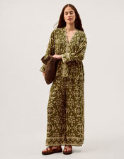 Thalia Floral Print Wide Leg Trousers, Green (GREEN), large