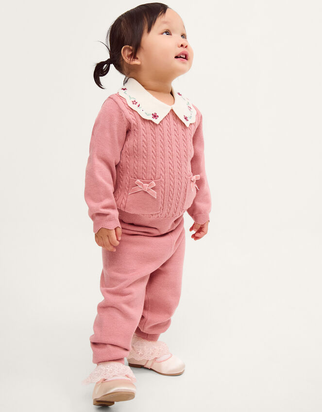 Baby Cable Knit Jumper & Joggers Set, Pink (PINK), large