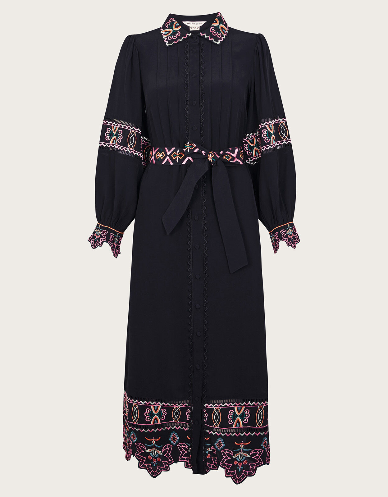 Black embroidered shirt dress sales