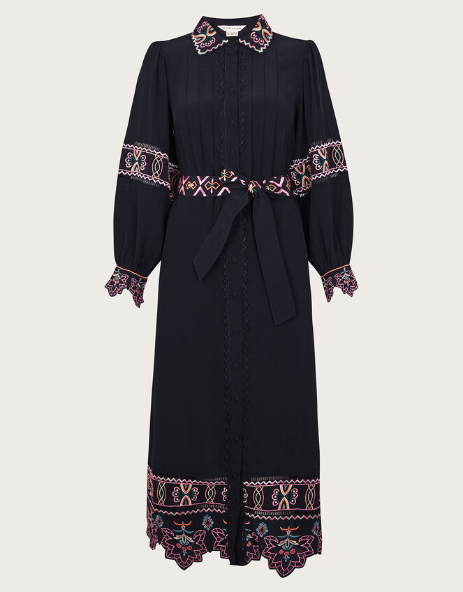 Fifi Embroidered Shirt Dress, Black (BLACK), large