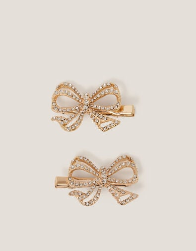 2-Pack Curly Bow Hair Clips, Gold (GOLD), large