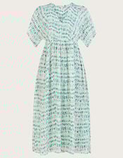 Tie Dye Print Shirred Bodice Kaftan Dress, Blue (TURQUOISE), large