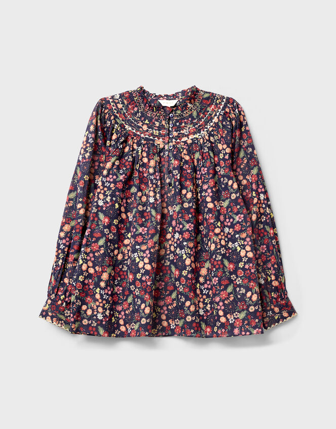 East Mariel Floral Print Cotton Blouse , Multi (MULTI), large